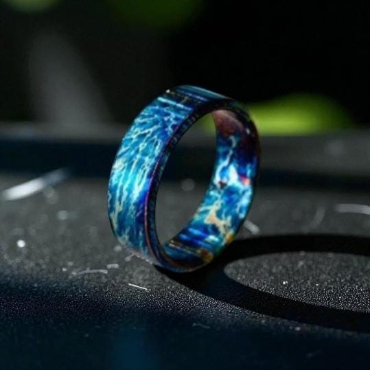 Flame Anodized Titanium Ring: Rainbow Finish Men's Statement Band