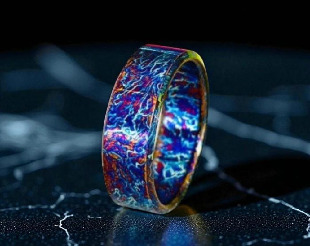 Flame Anodized Titanium Ring: Rainbow Finish Men's Statement Band