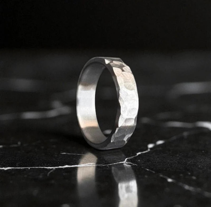 Hammered Titanium Ring – Rustic Matte Men’s Band – Handmade Wedding or Promise Ring.