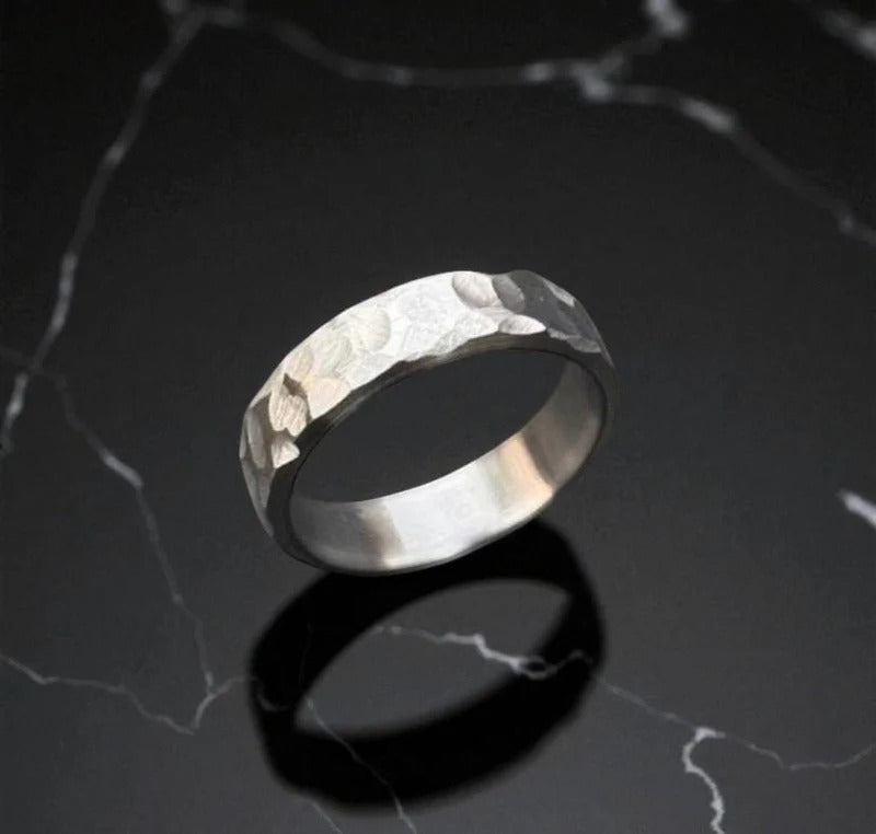 Hammered Titanium Ring – Rustic Matte Men’s Band – Handmade Wedding or Promise Ring.