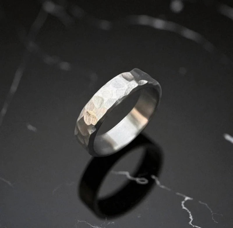 Hammered Titanium Ring – Rustic Matte Men’s Band – Handmade Wedding or Promise Ring.