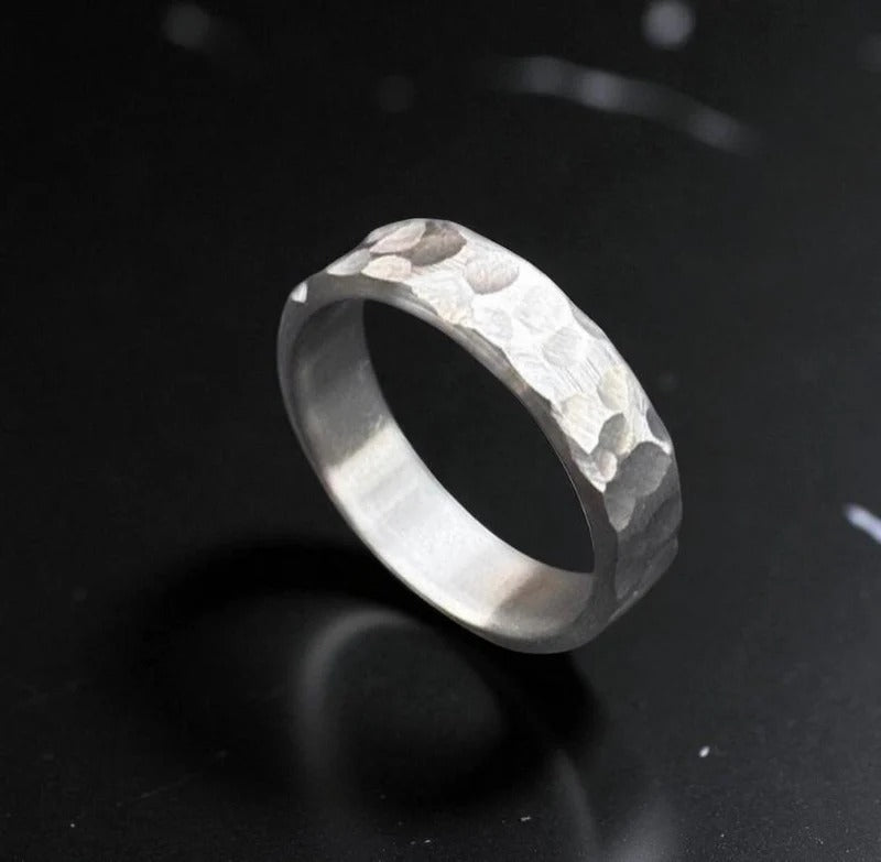 Hammered Titanium Ring – Rustic Matte Men’s Band – Handmade Wedding or Promise Ring.
