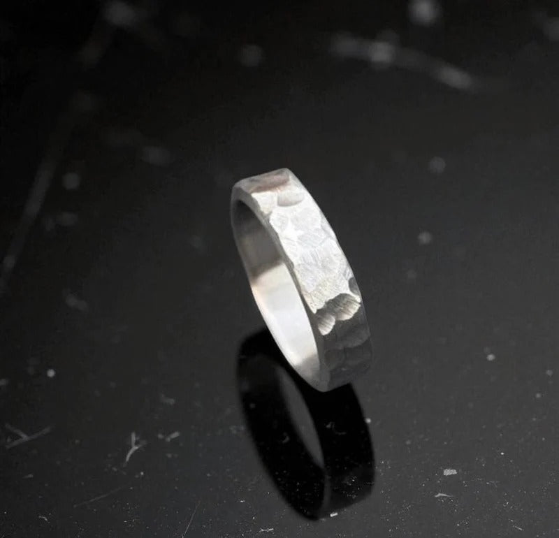 Hammered Titanium Ring – Rustic Matte Men’s Band – Handmade Wedding or Promise Ring.