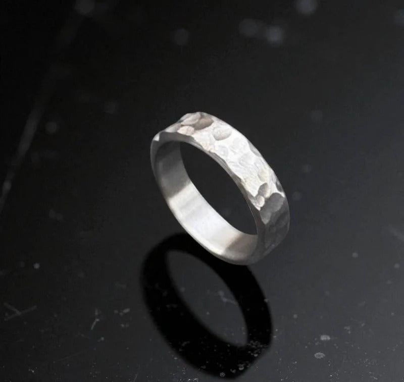 Hammered Titanium Ring – Rustic Matte Men’s Band – Handmade Wedding or Promise Ring.