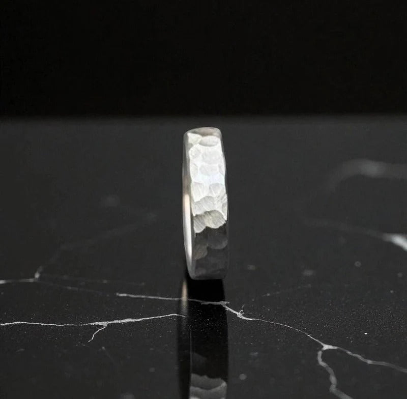 Hammered Titanium Ring – Rustic Matte Men’s Band – Handmade Wedding or Promise Ring.