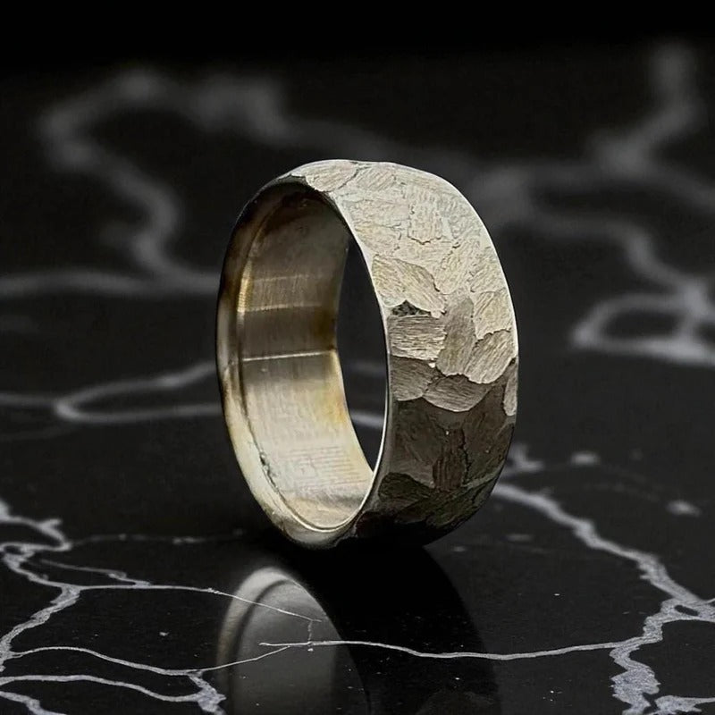 Hammered Titanium Wedding Band: Rugged Comfort Fit Ring
