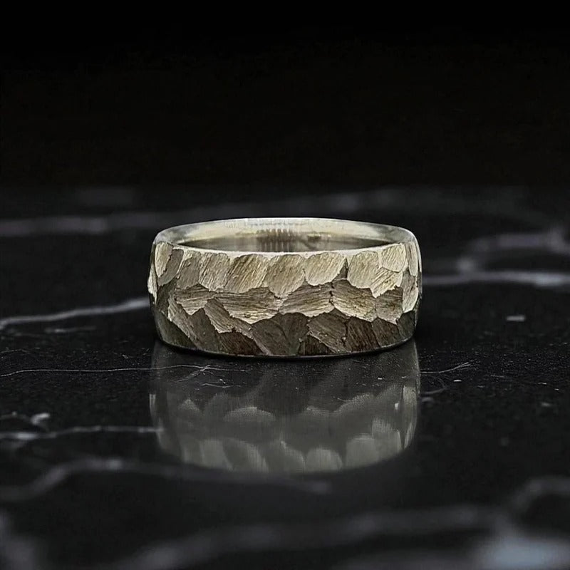 Hammered Titanium Wedding Band: Rugged Comfort Fit Ring