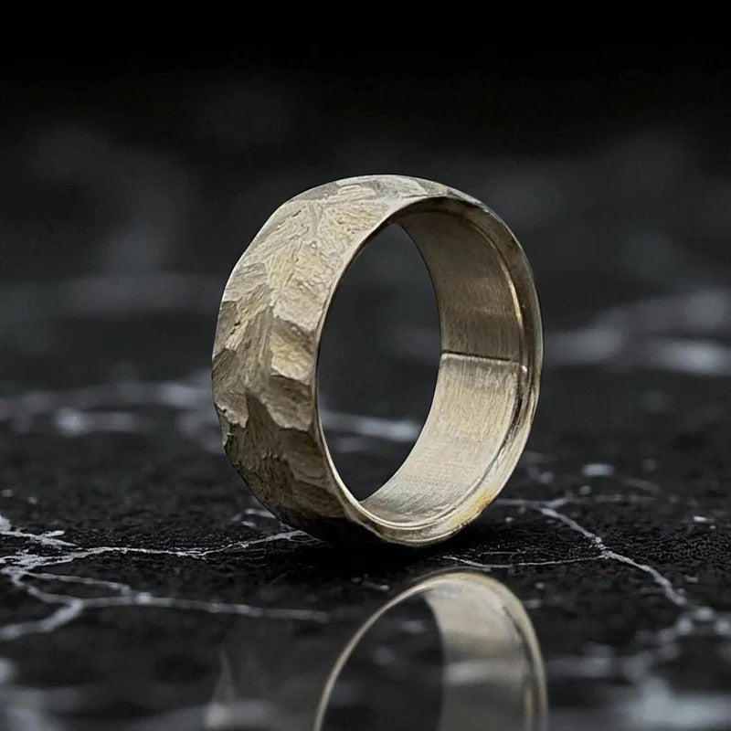 Hammered Titanium Wedding Band: Rugged Comfort Fit Ring