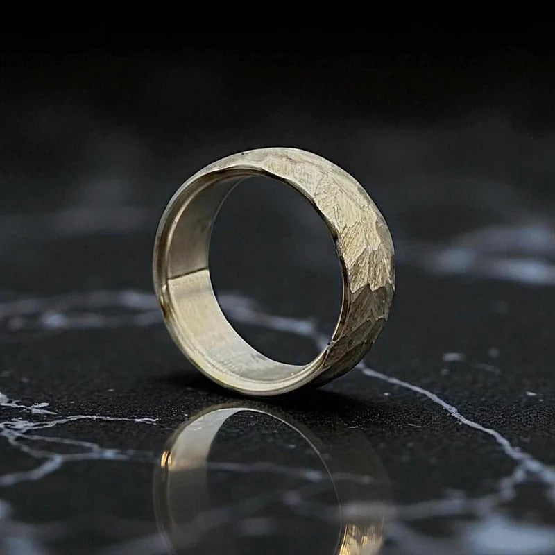 Hammered Titanium Wedding Band: Rugged Comfort Fit Ring