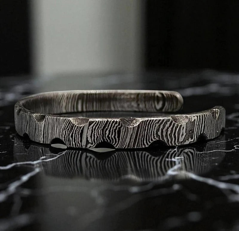 Handmade Damascus Steel Cuff Bracelet: Rustic Forged Bangle