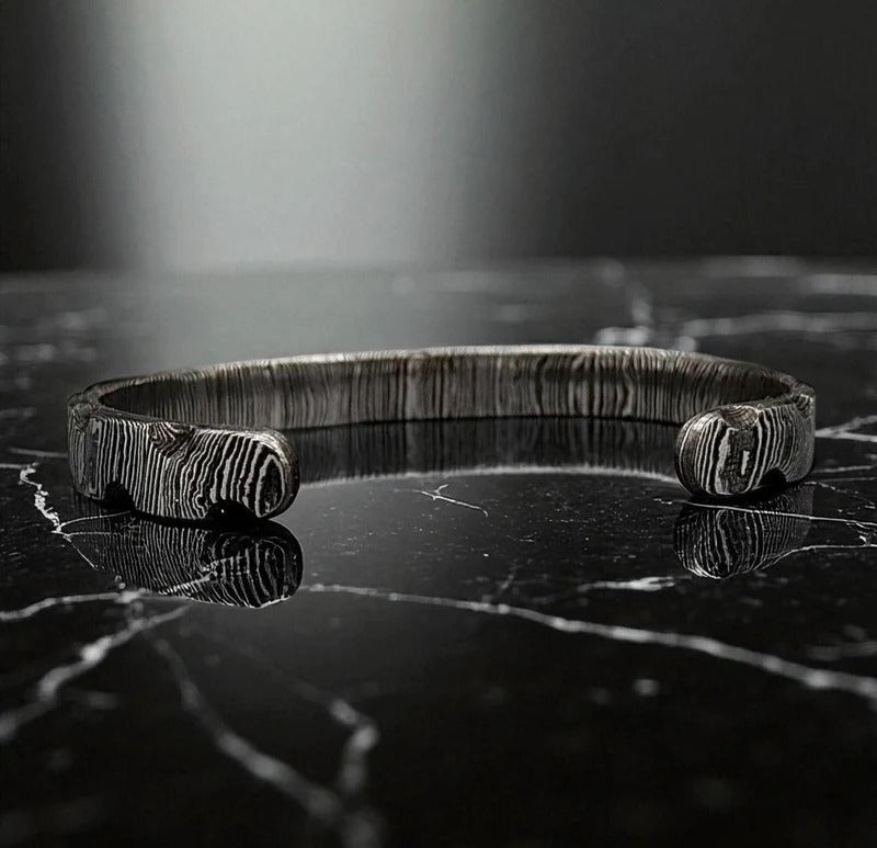 Handmade Damascus Steel Cuff Bracelet: Rustic Forged Bangle