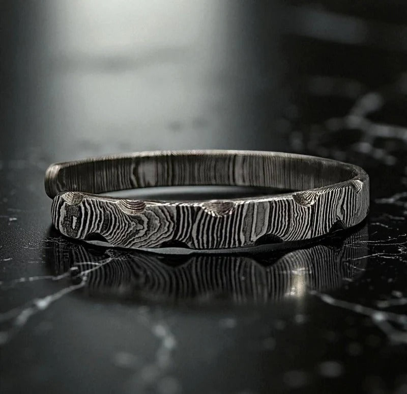 Handmade Damascus Steel Cuff Bracelet: Rustic Forged Bangle