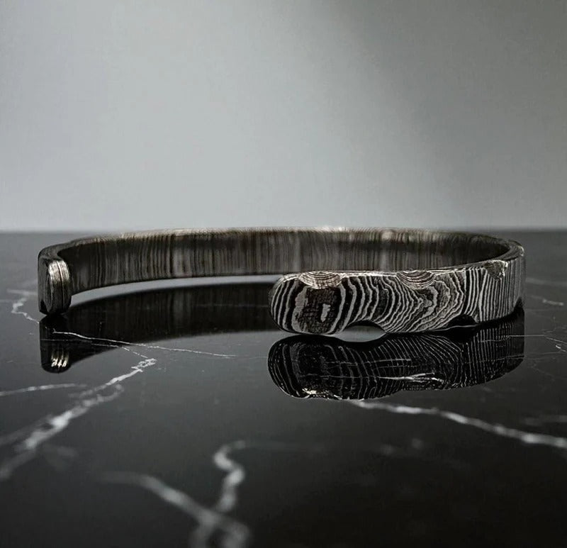 Handmade Damascus Steel Cuff Bracelet: Rustic Forged Bangle