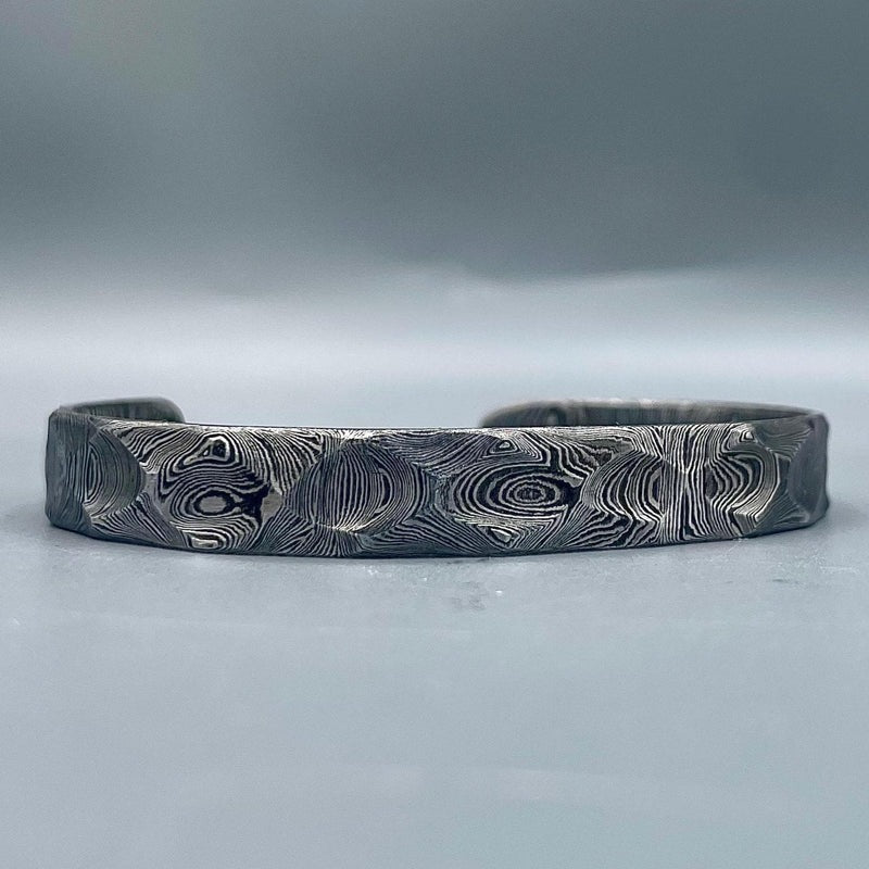 Handmade Damascus Steel Cuff Bracelet: Rustic Hammered Bangle