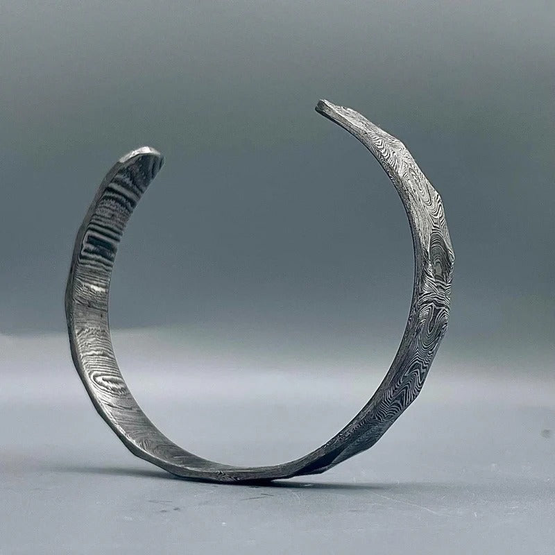 Handmade Damascus Steel Cuff Bracelet: Rustic Hammered Bangle