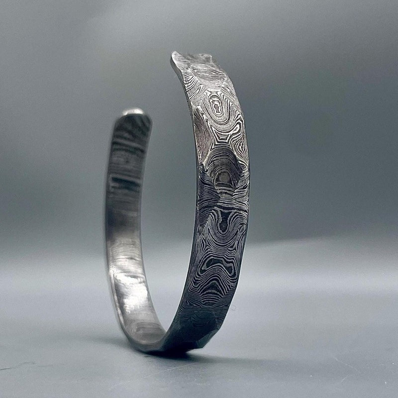 Handmade Damascus Steel Cuff Bracelet: Rustic Hammered Bangle