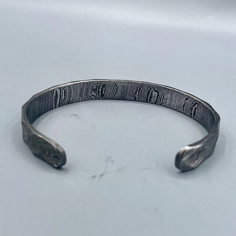 Handmade Damascus Steel Cuff Bracelet: Rustic Hammered Bangle
