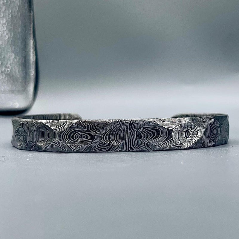 Handmade Damascus Steel Cuff Bracelet: Rustic Hammered Bangle