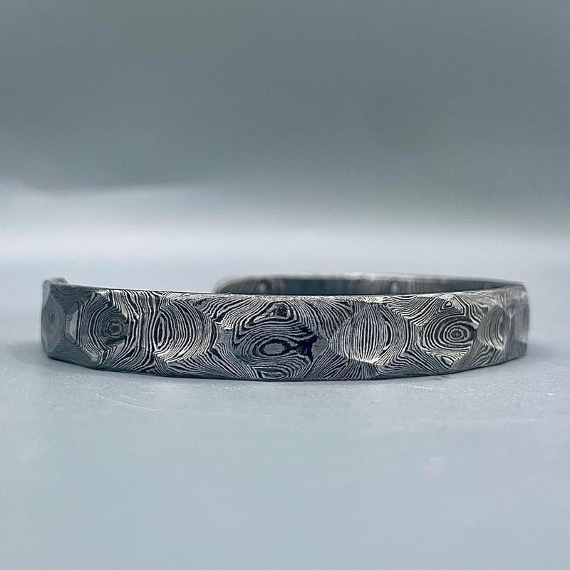 Handmade Damascus Steel Cuff Bracelet: Rustic Hammered Bangle