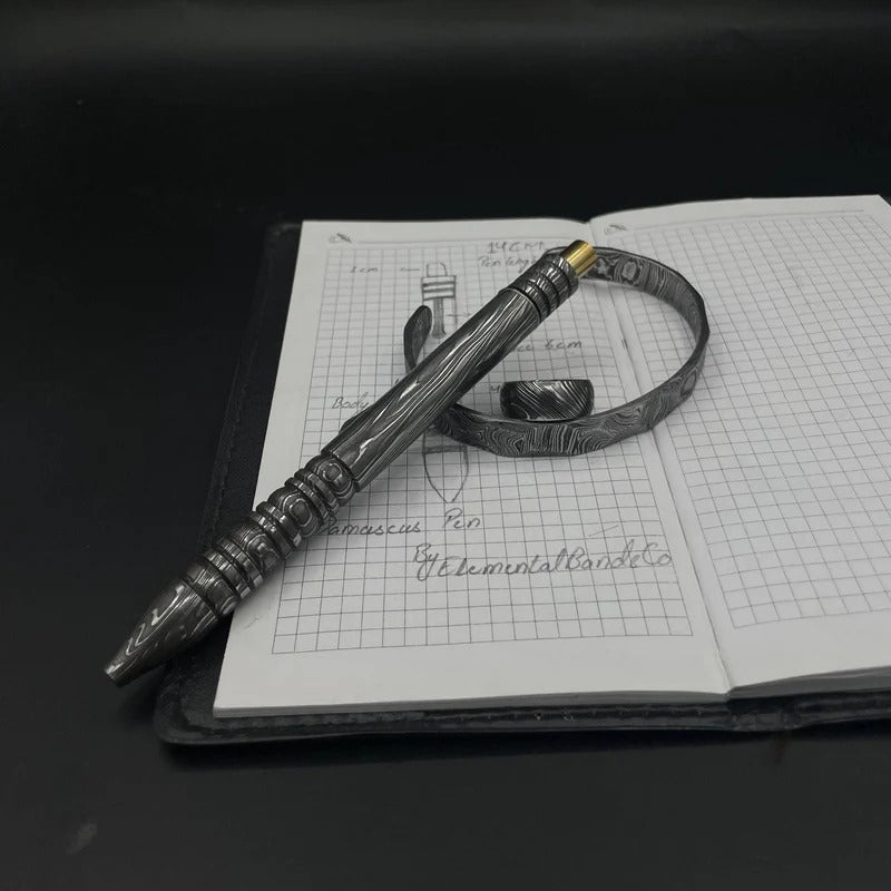 Handmade Damascus Steel Pen, Bracelet & Ring Set: Executive Gift
