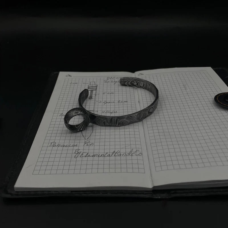 Handmade Damascus Steel Pen, Bracelet & Ring Set: Executive Gift