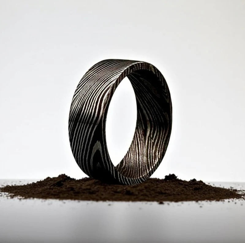 Handmade Damascus Steel Ring: 8mm Flat Band, Deep Pattern