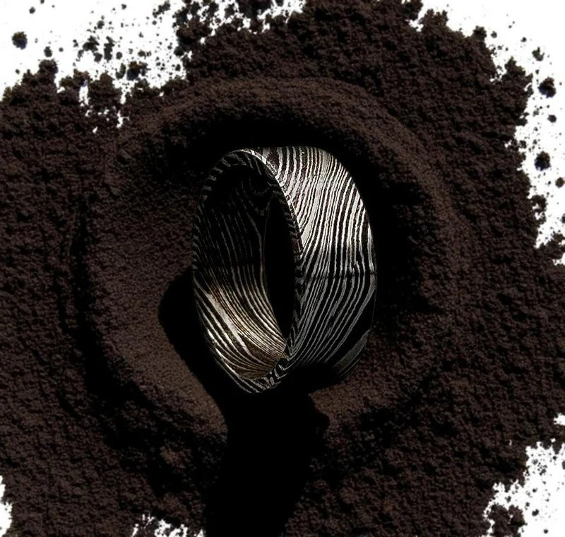 Handmade Damascus Steel Ring: 8mm Flat Band, Deep Pattern