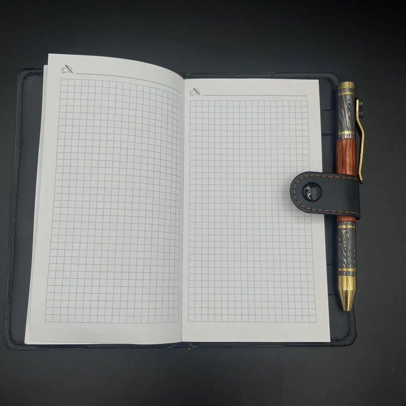 Handmade Damascus Steel & Wood Pen: Brass Accents, Luxury Writing Instrument