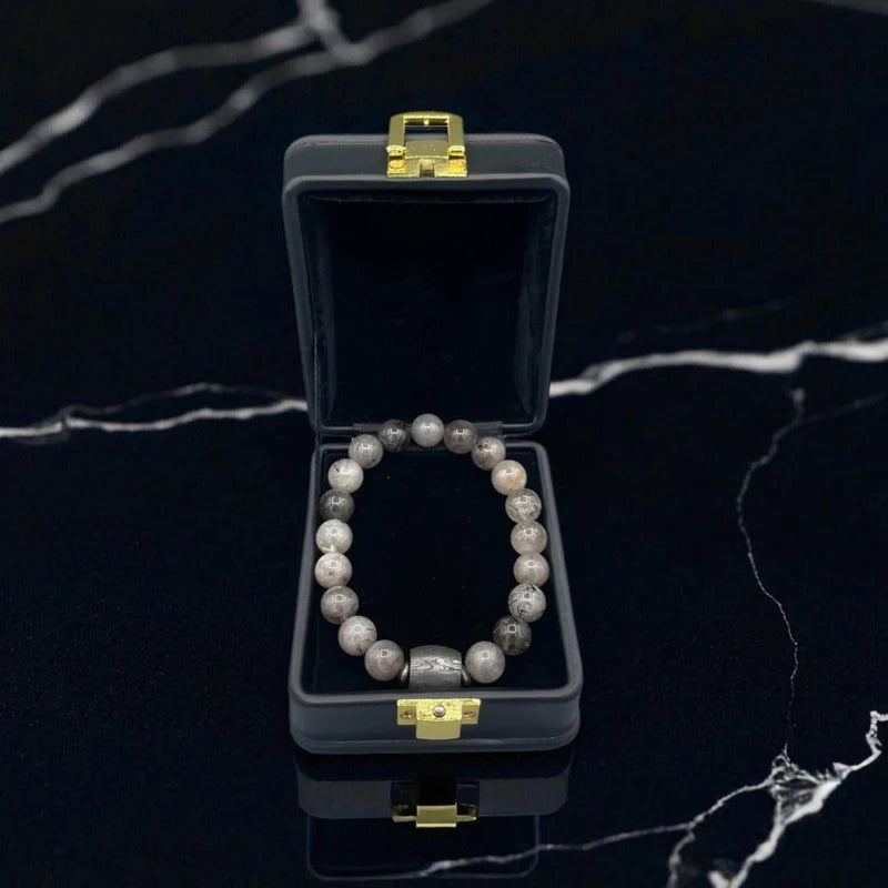 Jasper Bead Bracelet with Damascus Steel Barrel – Handmade Gemstone Jewelry with Gift Box.