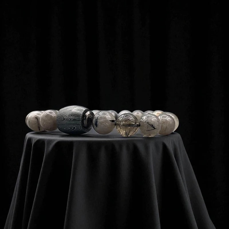 Jasper Bead Bracelet with Damascus Steel Barrel – Handmade Gemstone Jewelry with Gift Box.