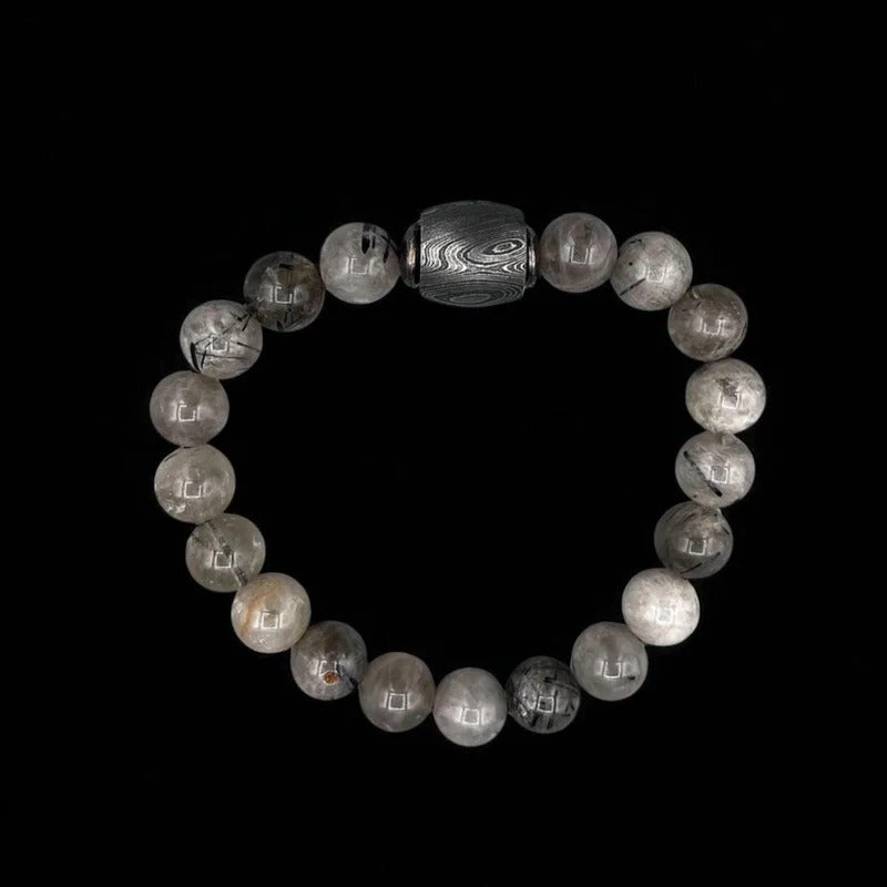 Jasper Bead Bracelet with Damascus Steel Barrel – Handmade Gemstone Jewelry with Gift Box.