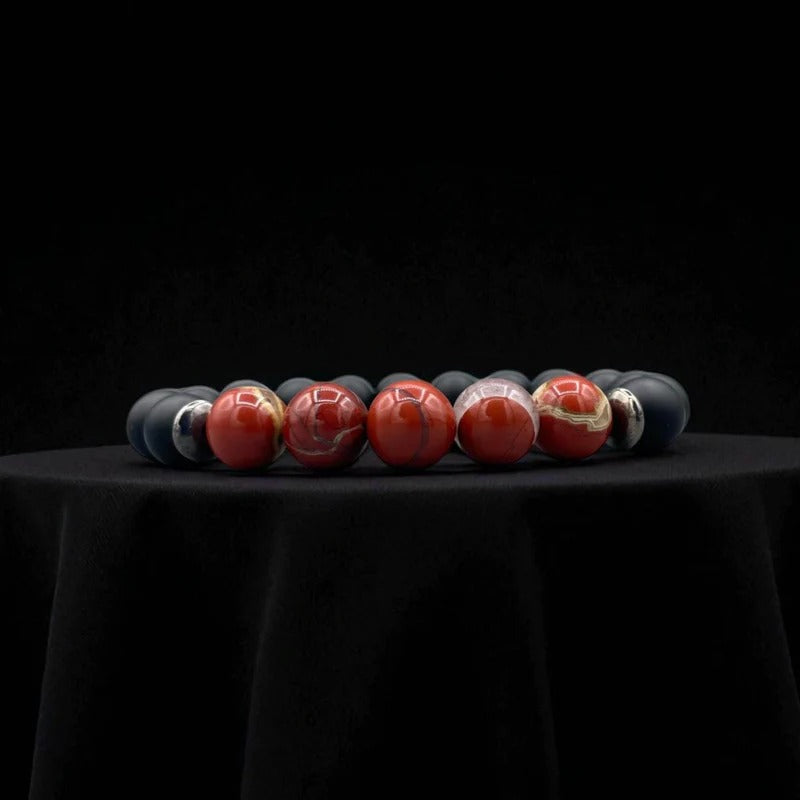 Mens Beaded Bracelet - Chalcedony Bracelet - Mens Bracelet -  Onyx Beads - Healing Crystal Bracelet - Mens Jewelry - Gift for Men - Healing.