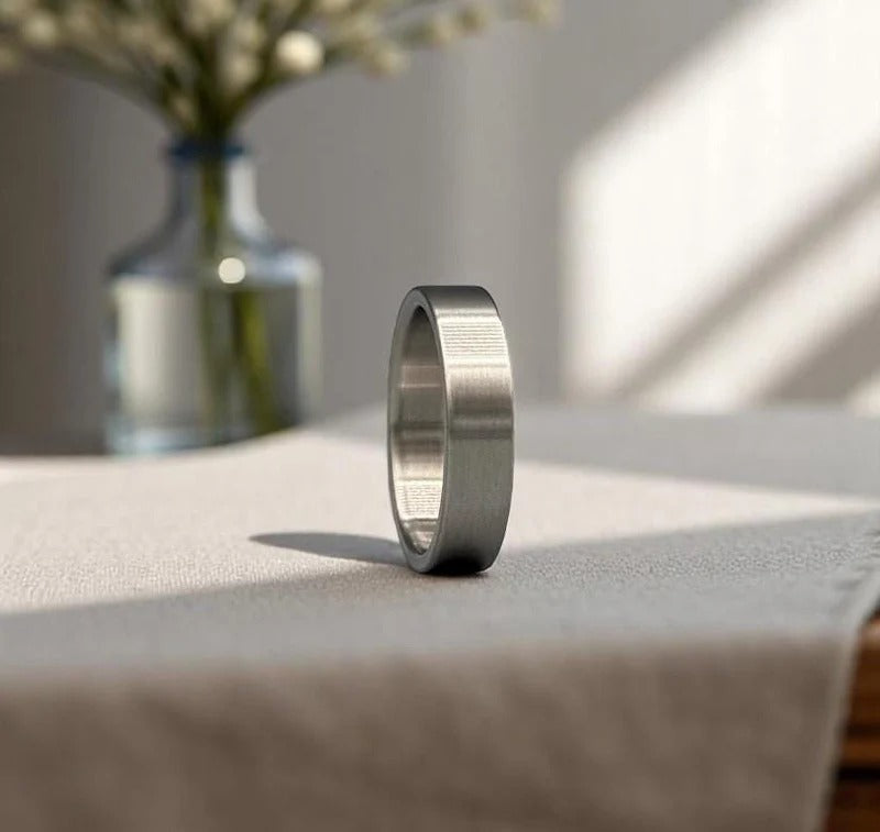 Minimalist Titanium Wedding Band: Brushed Finish, Modern Industrial Ring