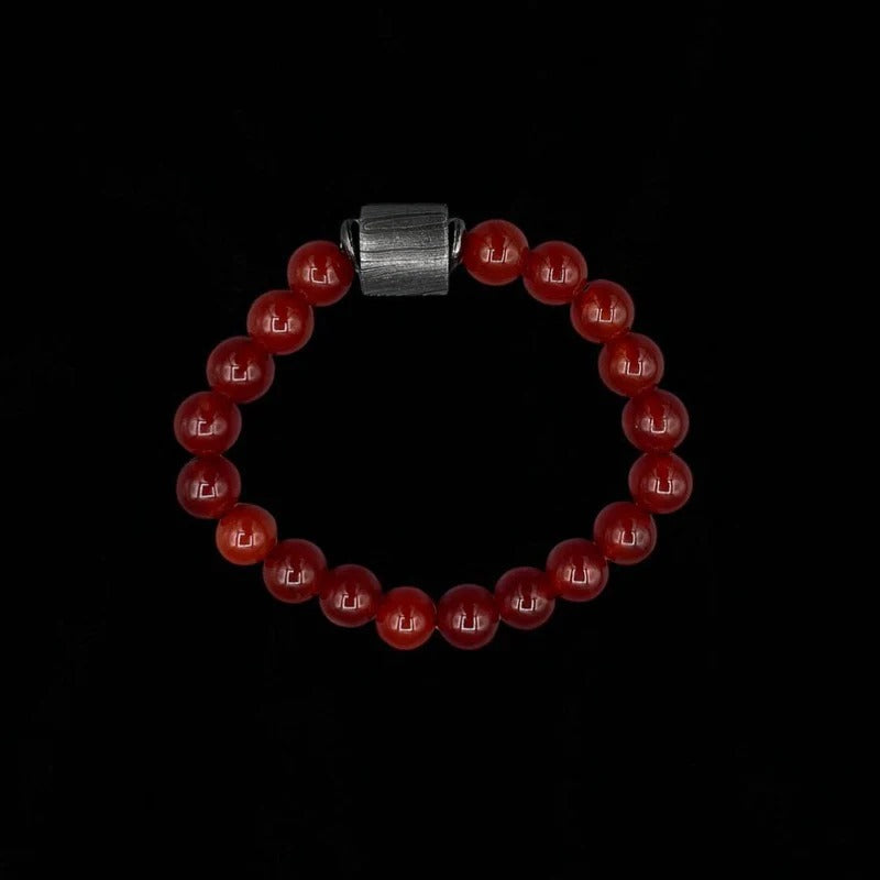 Red Jasper Bead Bracelet with Damascus Steel Barrel – Handmade Gemstone Jewelry with Gift Box.