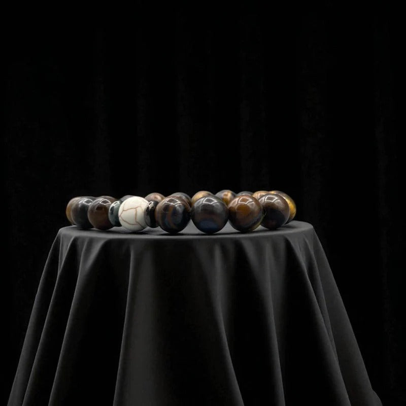 Tiger Eye & Howlite Beaded Bracelet: Men's Healing Crystal Jewelry