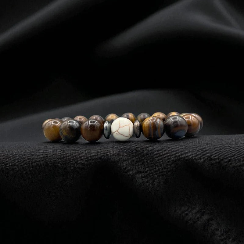 Tiger Eye & Howlite Beaded Bracelet: Men's Healing Crystal Jewelry