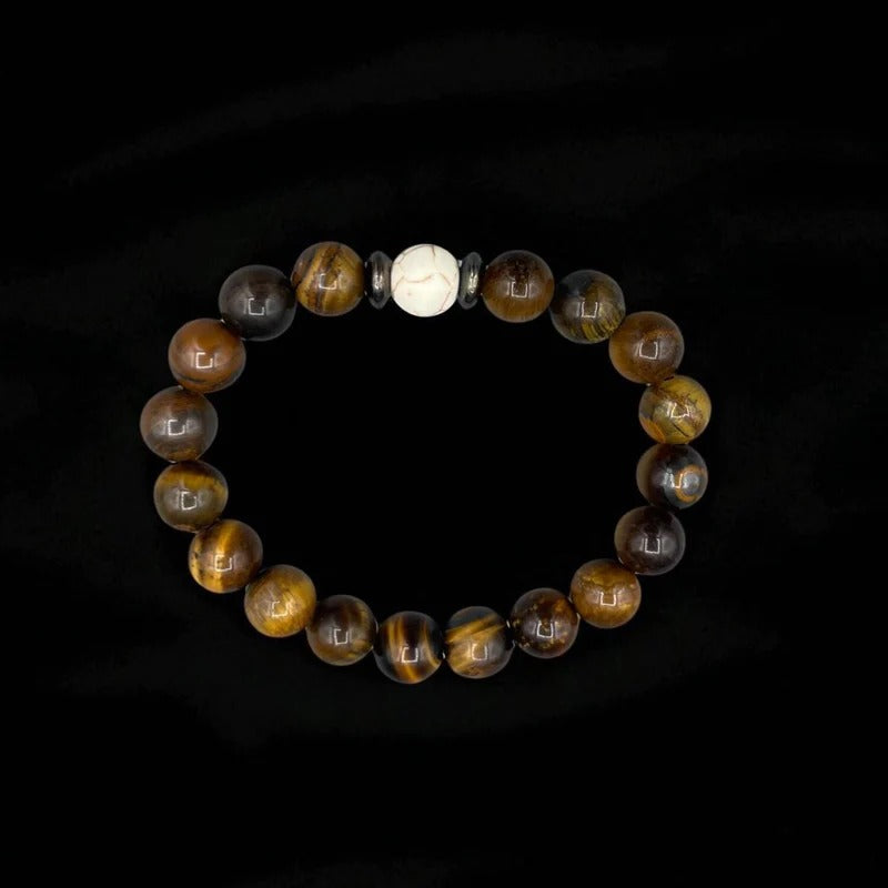 Tiger Eye & Howlite Beaded Bracelet: Men's Healing Crystal Jewelry