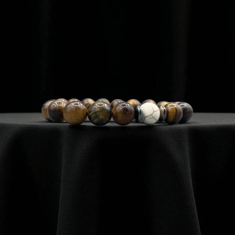 Tiger Eye & Howlite Beaded Bracelet: Men's Healing Crystal Jewelry