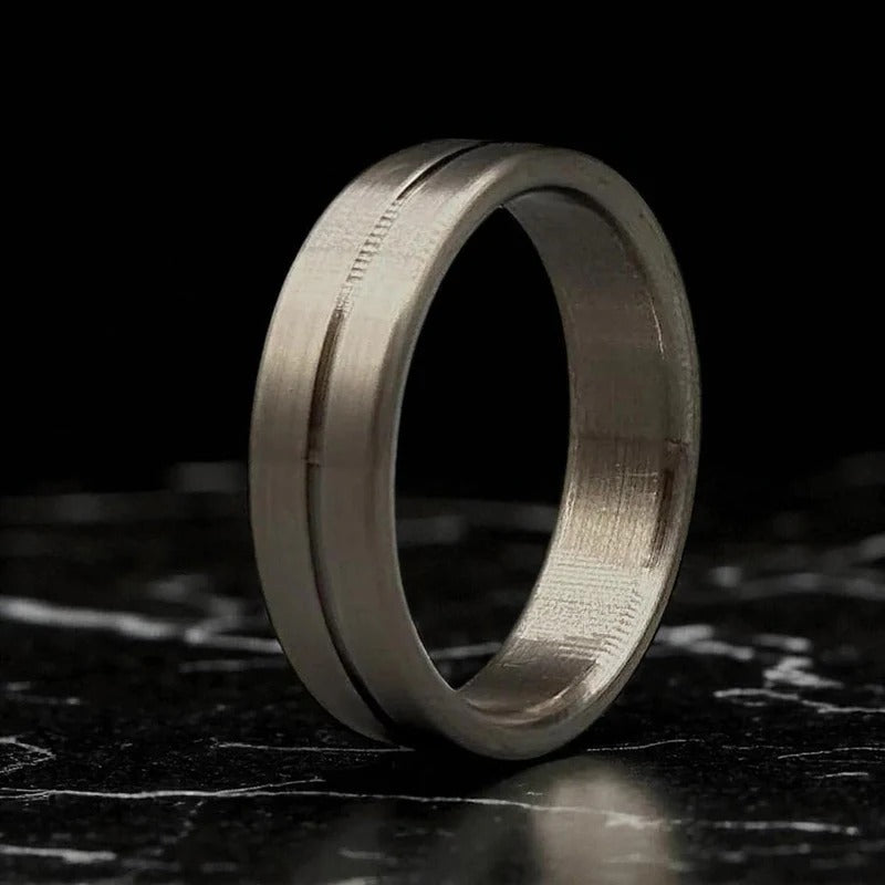Titanium Ring for Men – Brushed Matte Grooved Band – Lightweight Wedding Ring – Modern Jewelry Gift