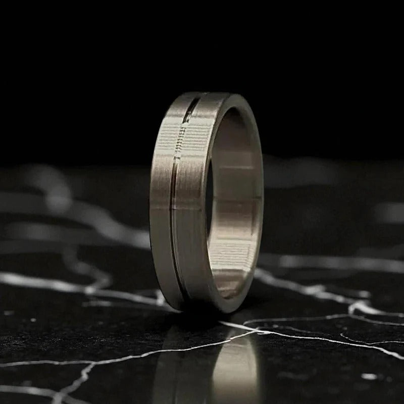 Titanium Ring for Men – Brushed Matte Grooved Band – Lightweight Wedding Ring – Modern Jewelry Gift