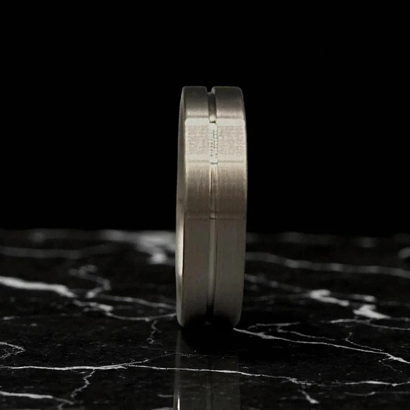 Titanium Ring for Men – Brushed Matte Grooved Band – Lightweight Wedding Ring – Modern Jewelry Gift