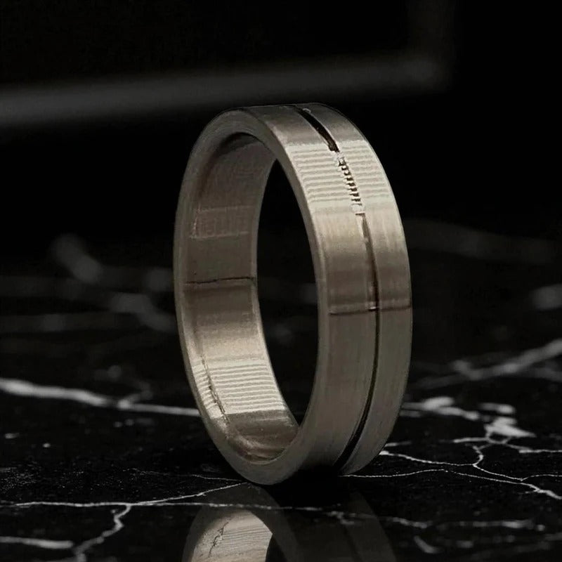 Titanium Ring for Men – Brushed Matte Grooved Band – Lightweight Wedding Ring – Modern Jewelry Gift