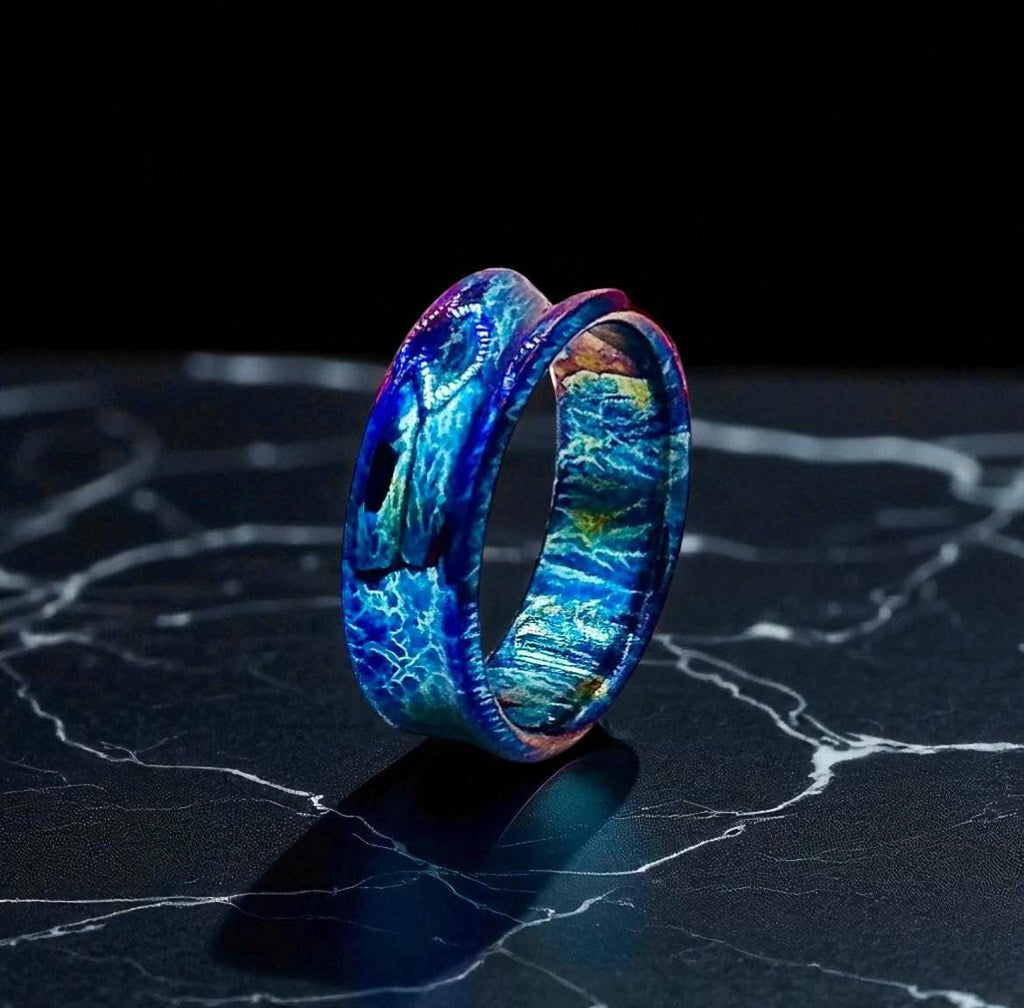 Flame anodized Titanium Ring. 5th Anniversary Gift.