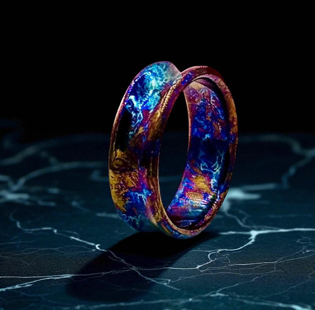Titanium Ring Flame anodized curve shape.