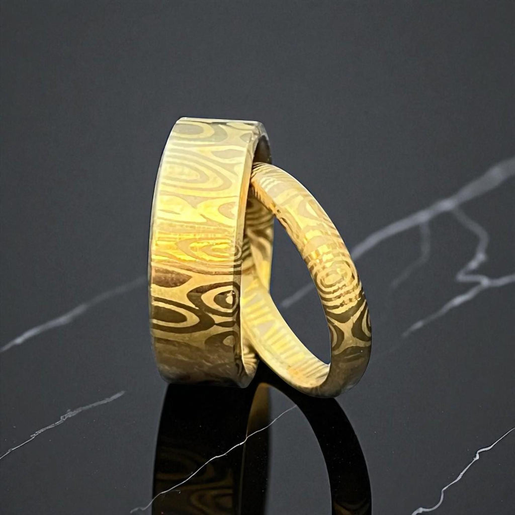 Handmade Damascus Steel Ring: Unique Titanium Wedding Band