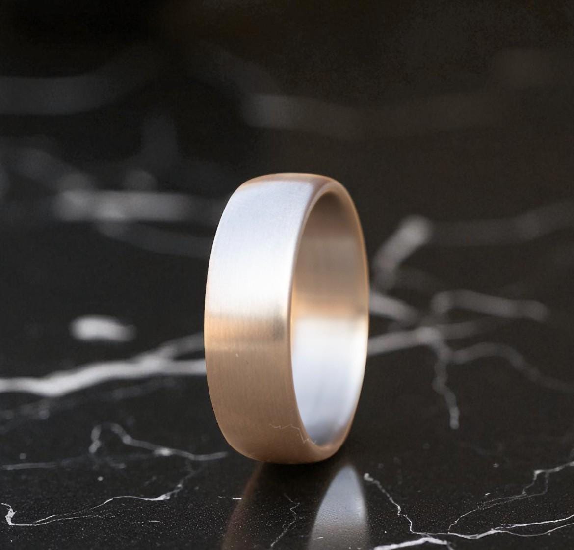 Brushed Silver Titanium Ring: Domed Comfort Fit Wedding Band