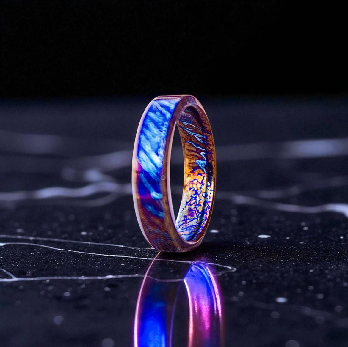 Handmade Flame Titanium Ring – Bold Iridescent Band – Colorful Wedding or Statement Jewelry.
