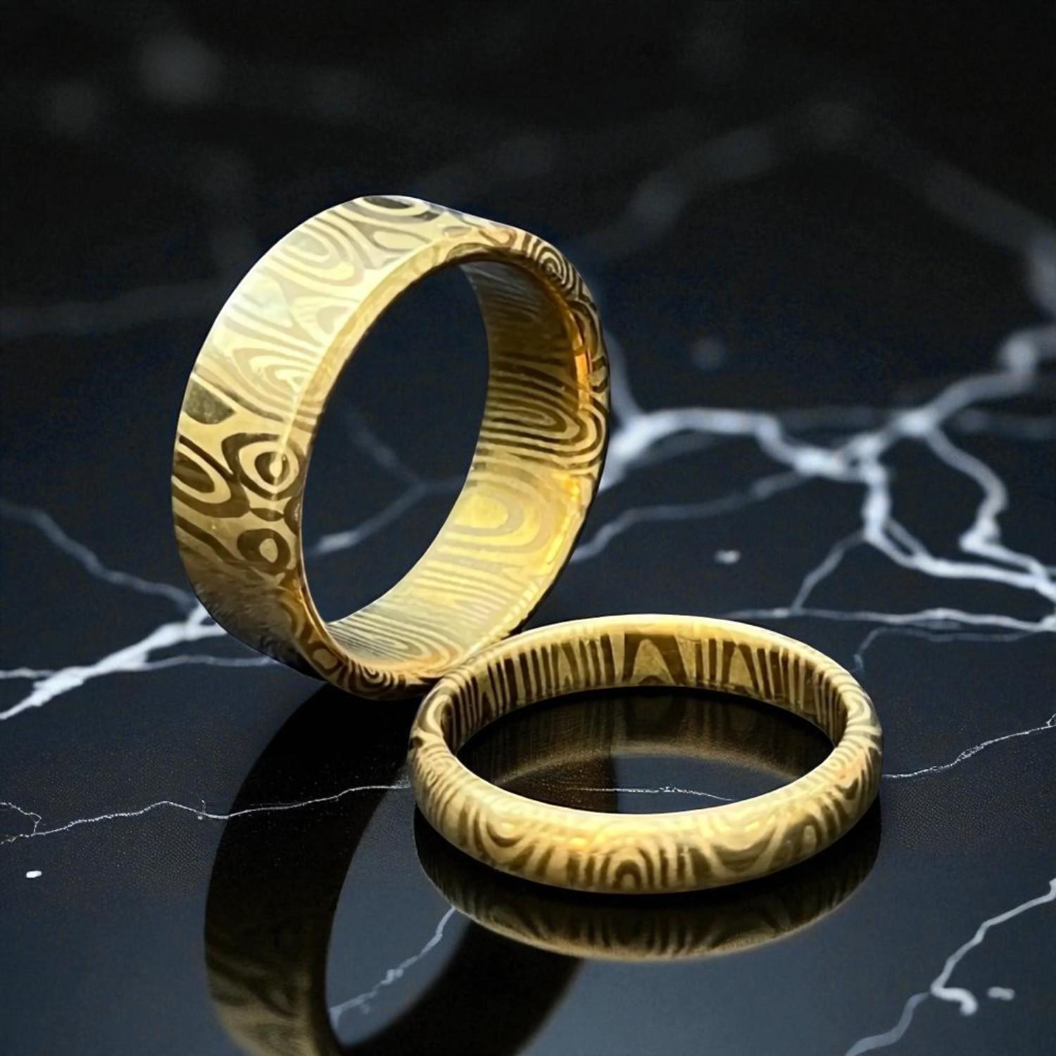 Handmade Damascus Steel Ring: Unique Titanium Wedding Band