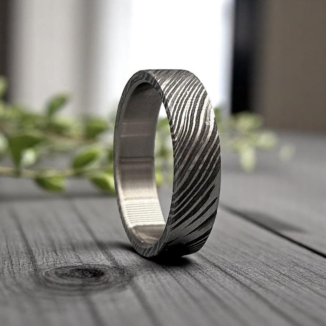 Hammered Titanium Ring: Handcrafted Rock Texture Wedding Band