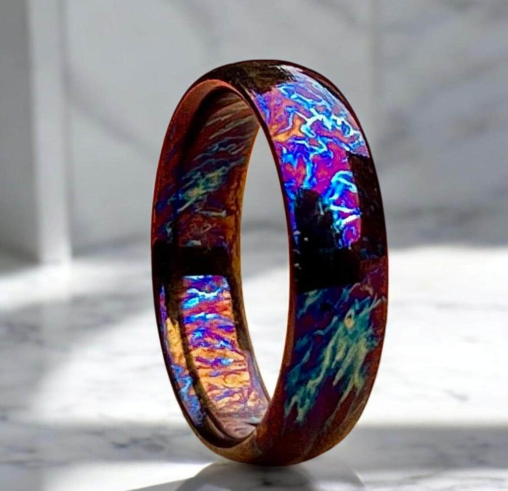 Unique Titanium Random Pattern Anniversary Gift For Her Personalized Gift Heat Anodized Handcrafted Titanium Colorful Titanium Ring For Men.